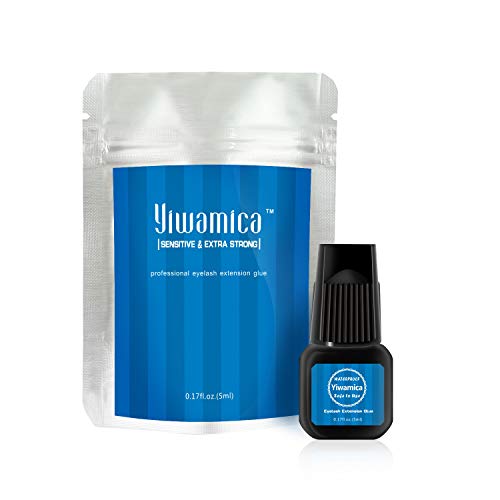Eyelash Extension Glue 5ml |1 Sec Fast Drying | Up to 8 weeks Long Lasting | Maximum Bond Power | Semi-permanent Black Adhesive For Professional Use - Yiwamica