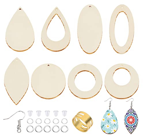 ilauke Wood Earrings - 8 Styles Teardrop Ellipse Pendants, 80pcs Unfinished Wood Earring Blanks for Women Jewelry Making DIY Supplies