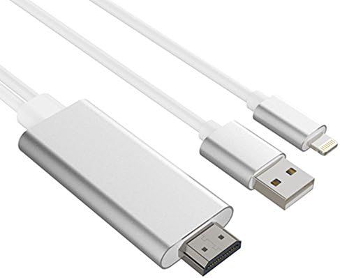 Lightning to HDMI Cable,Lightning Digital AV to 1080P HDMI Adapter Cable Cord Connector Converter for iPhone iPad iPod to Mirroring on HDTV Projector,Plug and Play,Support iOS 8 - 11 (Silver)