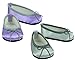 18 Inch Doll Dress Shoes| Purple Shoes, Silver Shoes, 2 Pair Set Fits 18 Inch American Girl Dolls |Dress Satin Slip on Doll Shoes, 1 Lavender 1 Pr. Silver Dressy Doll Shoes