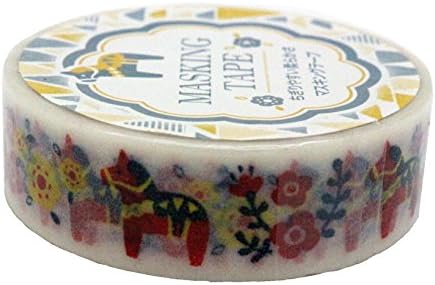 Amifa Japan Collection Folk Nordic Horse Washi Masking Deco Tape Standard Red Color.
