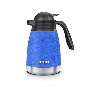 Pexpo Stainless Steel Vacuum Insulated Carafe, Tea/Coffee Pot, 2000 ml, Blue, Cosmo | Leak-Proof & Keeps Drinks Hot/Cold for 24 Hours