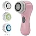 PleasingCare Sonic Facial Cleansing Brush, 3 Replacement Brush Heads, 2 Speeds, Rechargeable Clean Face Brush - Removing Makeup - Skin Care Must Have System (Pink)