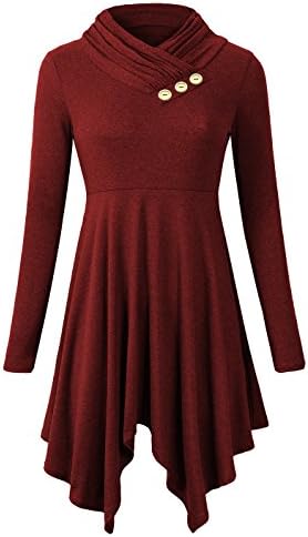 Yibye Womens Tunics To Wear With Leggings,Ladies Loose Fitting Tops Long Sleeve Cowl Neck Pullover Feminine Top Flowing Shirt (Wine Red, XXL)