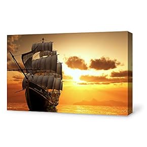 Canvas Wall Art for Living Room,Bedroom Home Artwork Paintings Sailboat Under The Sunset Ready to Hang - 12x18 inches