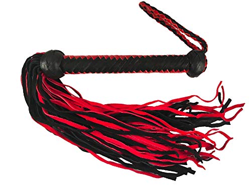 Prairie Horse Supply Straight or Knobbed Flogger, Whip, Solid Rod with Soft or Thick Leather Tails, Style Choice (Red Black) - Thumbnail 5