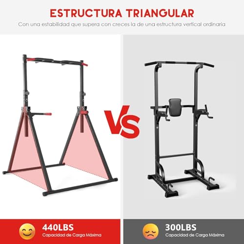 Rabbitstorm Barra de Dominadas Plegable de Torre Eléctrica, Barras Paralelas Calistenia Adjustable, Estación de Barra de Inmersión de Gimnasio en Casa, Estructura Triangular, Capacidad de Peso: 440LBS