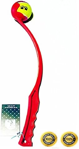 Dog Ball Launcher / Thrower By Yummy Paws - Comes in red or Blue With Ball - Light Weight &amp; Durable Fetch Toy- 18" long For Long Distance Tennis Ball Launch