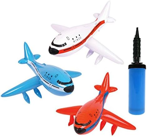 12 Inflatable Airplanes + 1 Blue Balloon Hand Pump