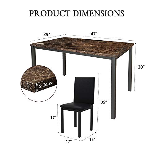 Hooseng 5 Piece Faux Marble Dining Set, Table and Chairs for 4, Perfect