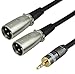 [35wcf-2] Hq 3.5mm (1/8 Inch) TRS to Dual Xlr3 Male Female Stereo Breakout Unbalanced Cable 6.56feet/2meters