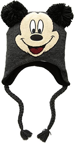 Disney Men's Mickey Mouse Pom Ears Winter Hat, Peruvian Knit, Black, One Size