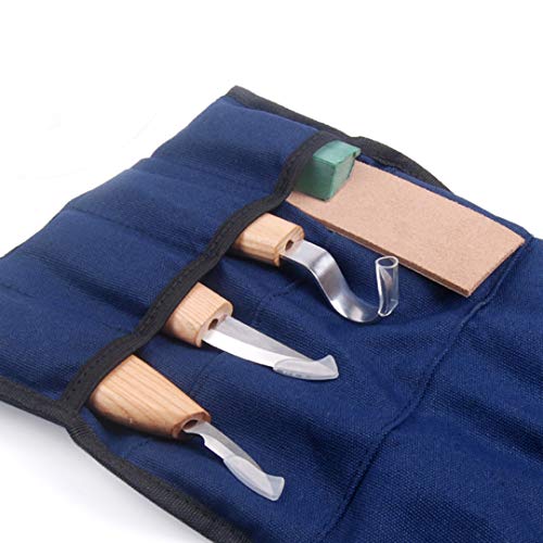 Newkiton 6Pcs Wood Carving Tools Set for Spoon Carving 3 Knives in Tool Roll Leather Strop and Polishing Compound, Hook Sloyd and Detail Knife for Woodworking Craft, Free Bonus Cut Resistant Gloves - Thumbnail 7