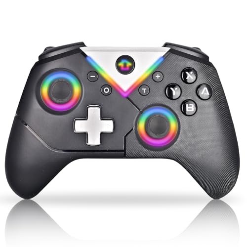OSYROY Wireless Controller for PC, Steam, Android, iOS, NS - RGB Backlit Pro Controller with Bluetooth & Wired Modes, Turbo, Macro, Dual Vibration, Gyro, Headphone Jack, Wake-up & Screenshot - Black