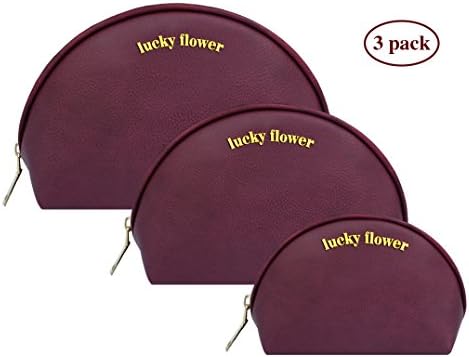 Toiletry Bag Set of 3 Leather Portable Travel Makeup Organizer lucky flower (Red)