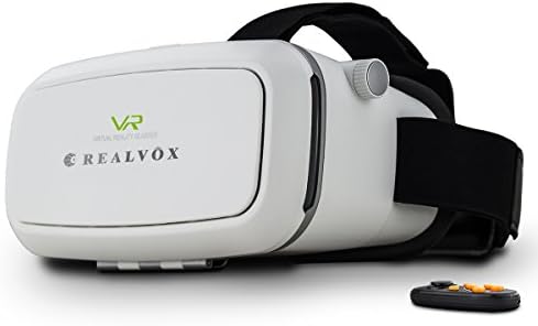 REALVOX 360 Viewing Immersive Virtual Reality Headset Work with Android &amp; Apple Smartphone for 3D Movie Games with Bluetooth Remote, White