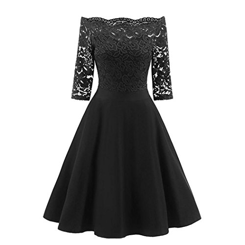 Hot Sale! Clearance!Todaies Women New Vintage Lace Patchwork Off Shoulder Cocktail Party Retro Swing Dress (M, Black)