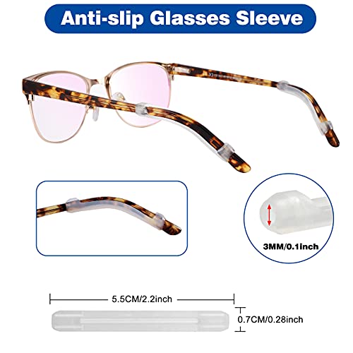 topstart 6 Pairs Upgrade Silicone Eyeglasses Temple Tips Sleeve with Hook, Anti-slip Elastic Eyeglasses Retainers Ear Hook Comfort Eyeglasses Ear Grips for Kids Adults (3 Variety Designs) (Clear)