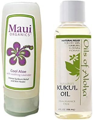 Skin Care Products from Hawaii - Bundle of Maui Organics Sunscreen Lotion with Aloe Gel 4.5 oz and Kukui Nut Oil for Hair and Eczema Moisturizer Anti Frizz Hydrating Oils of Aloha 4 oz