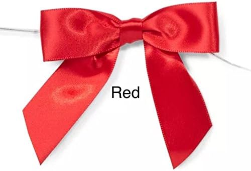 Pre-Tied RED Satin Gift Bows 3 1/2" with Clear Twist Tie (pack of 50)
