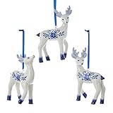 Kurt Adler 1 Set 3 Assorted 4 Inch Delft Blue Deer Christmas Ornaments