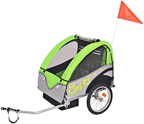 Festnight Kids' Bicycle Trailer 30 kg Unisex Deluxe Trailer Jogger Stroller (Grey and Green)
