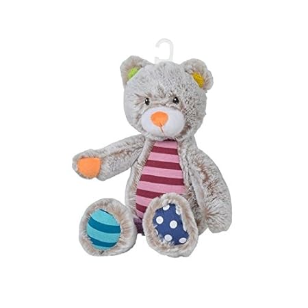Nicotoy / Kitchoun Kuscheltier Bär PSK & Co grau gestreift rosa Ohr Gelb und Grün 27 CMS – 8778