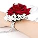 FAYBOX Velvet Open Rose Silvery Bling Ribbon Rhinestone Stretch Bracelet Wedding Prom Wrist Corsage Hand Flower Pack of 4 Red