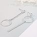 A&C Fashion Korean Version Chic Asymmetric Round Pendant Ear Line for Women. Unique Handmade Earrings Jewelry for Girl. (Silver Color)