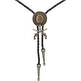 Jeilwiy Bolo Tie for Men Western Cowboy Tie Necklace Gold Bolo Tie Leather Necktie Halloween Tie Accessories for Women