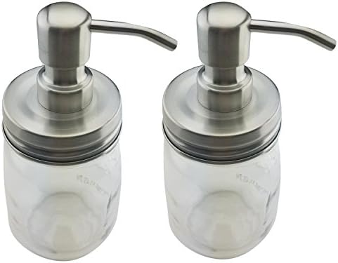 Two Pack Brushed Nickel Mason Jar Soap/Lotion Dispenser with Matching Lid | Rust Proof Made of Stainless Steel | Bathroom/Kitchen Nickle Accessories - (Jars Not Included)