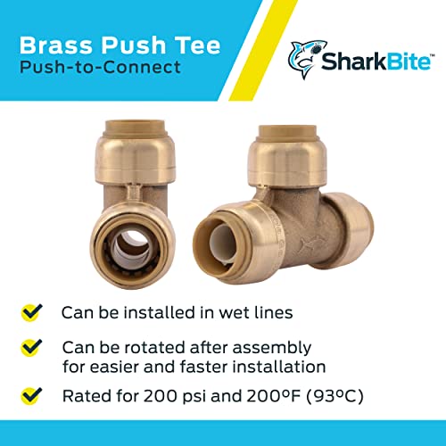 SharkBite 1/2 Inch Tee, Push to Connect Brass Plumbing Fitting, PEX