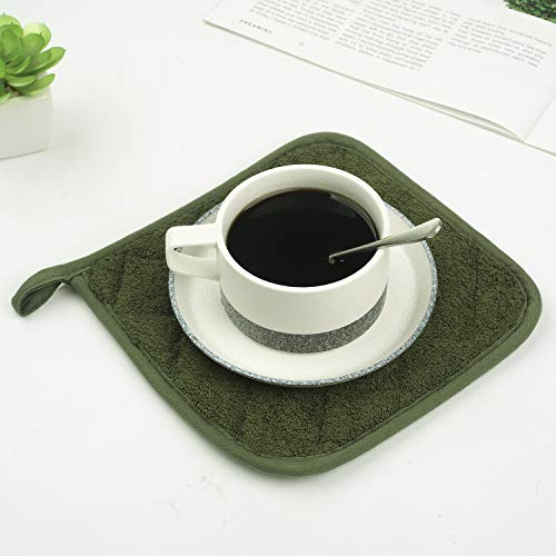 Lifaith 100% Cotton Kitchen Everyday Basic Terry Pot Holder Heat Resistant Coaster Potholder for Cooking and Baking Set of 5 Olive Green