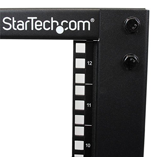 StarTech.com 12U Adjustable Depth Open Frame 4 Post Server Rack with Casters/Levelers and Cable Management Hooks 4POSTRACK12U Black