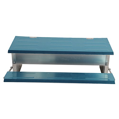 Olymstore Blue & Silver Automatic Chicken Feeder Treadle Self Open Aluminum Feeder Feeding Trough