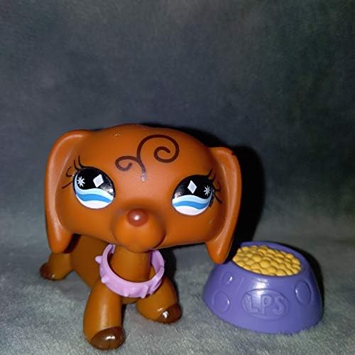 lps Dachsund #640 Brown Puppy with Blue Eyes Diamond Eyes with Accessories Foods Collars Collection Kids Gift