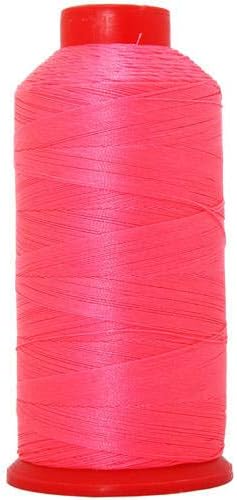 Threadart Neon Colors Heavy Duty Bonded Nylon Thread - 1650 yards (1500m) - #69 T70 Size 210D/3 Coated - For Upholstery, Leather, Vinyl, Weaving Hair, Denim, and Other Heavy Fabric - Neon Coral