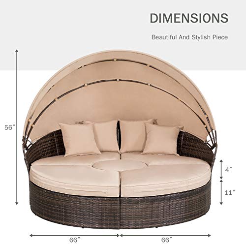 SUNCROWN Outdoor Patio Round Daybed with Retractable Canopy, Brown Wicker Furniture Clamshell Sectional Seating with Washable Cushions, Backyard, Porch, Pool SUNCROWN Outdoor Patio Round Daybed with Retractable Canopy, Brown Wicker Furniture Clamshell Sectional Seating with Washable Cushions, Backyard, Porch, Pool
