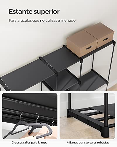 SONGMICS RYG037B02 Wardrobe, Clothes Rack, Wardrobe with Bars, Dressing Room, Fabric Shelves, Metal Frame, 182 x 43 x 182 cm, Black Ink RYG037B02