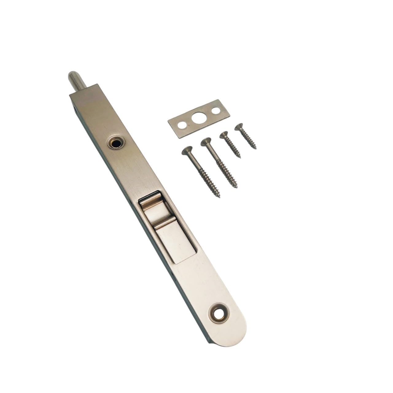 QCAA Flush Bolt, 7", Solid Brass Face Plate, Brushed Satin Nickel, 1 Pack, Made in Taiwan