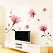 2 Pieces Flowers Wall Decals Vinyl Pink Flowers Stickers Removable Floral Murals Peel and Stick Romantic Decor for Girls Bedroom Living Room Nursery