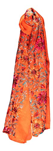 LuluVin Womens Scarf Cotton Embroidered Lightweight Shawl Wrap (Tangerine)