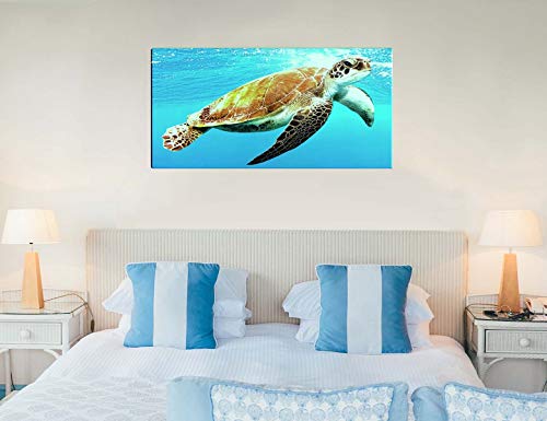 Wall Art Big Brown Turtle Painting Printed on Canvas Sea Animal Swimming Leisurely Underwater Picture Print Decor Artwork Easy Hang for Home Decoration