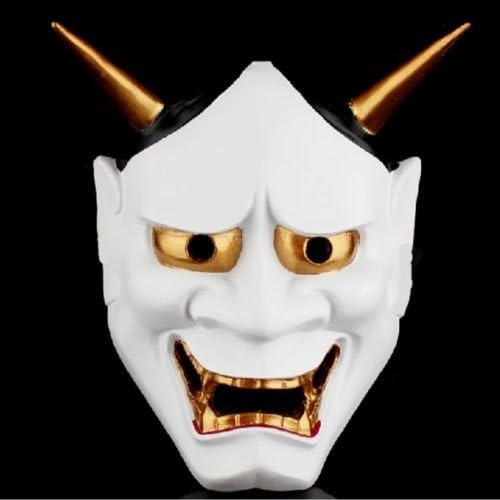 White Japanese Buddhist Evil Mask Halloween Costume Party,halloween,fancy Dress Ball Cosplay Accessory