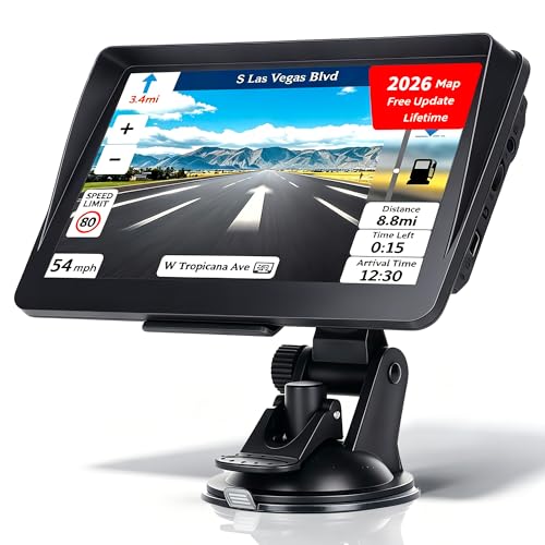 7” Car & Truck Sat Nav with UK & Europe 2026 Maps, Free Lifetime Updates, GPS Navigation System for HGV, Voice Guidance, Speed Camera Alerts & Postcode Search