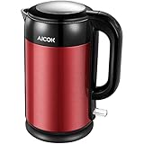 Electric Kettle Double Wall Cool Touch Tea Kettle, Full Stainless Steel Inside, 1.7L 1500W Fast Water Kettle with Auto Shut-Off & Boil Dry Protection, Cordless BPA Free Boiler by Aicok