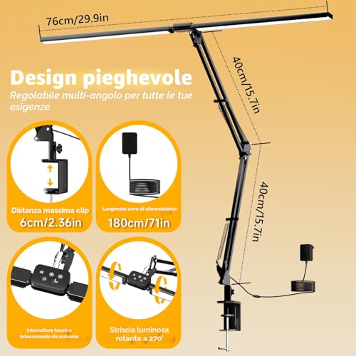 SKYLEO LED Desk Lamp, Dual Head - Remote Control, 2400 LM, 24 W, 5 Temperature Modes, Dimmable - Temp & Mem, Easy to Install - for Office, Readings - Black