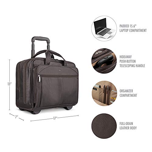 Solo New York Walker Leather Rolling Laptop Bag, Espresso Pricepulse