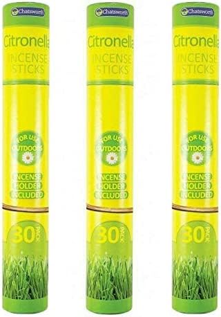 Citronella Incense Sticks with Holder Anti Mosquito Insect Repeller Fragranced Outdoor Garden 30 Sticks (Pack of 3)