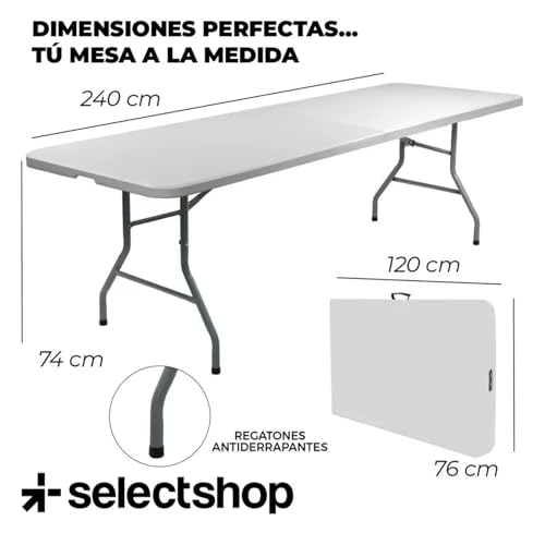 SELECTSHOP Mesa Plegable 2.40 Metros Comedor para Jardin Plegable De Plastico Resistente Tipo Portafolio Mesa de Trabajo Multiusos Comedor Grande para Jardin
